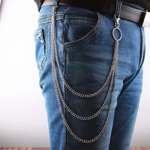 Imagen 2 del producto Llaveros de cadena en capas de Metal Punk Rock para hombres y mujeres, llavero de cintura, billetera, pantalones vaqueros, pantalones de Hip-hop, cinturón, cadenas, accesorios de joyería