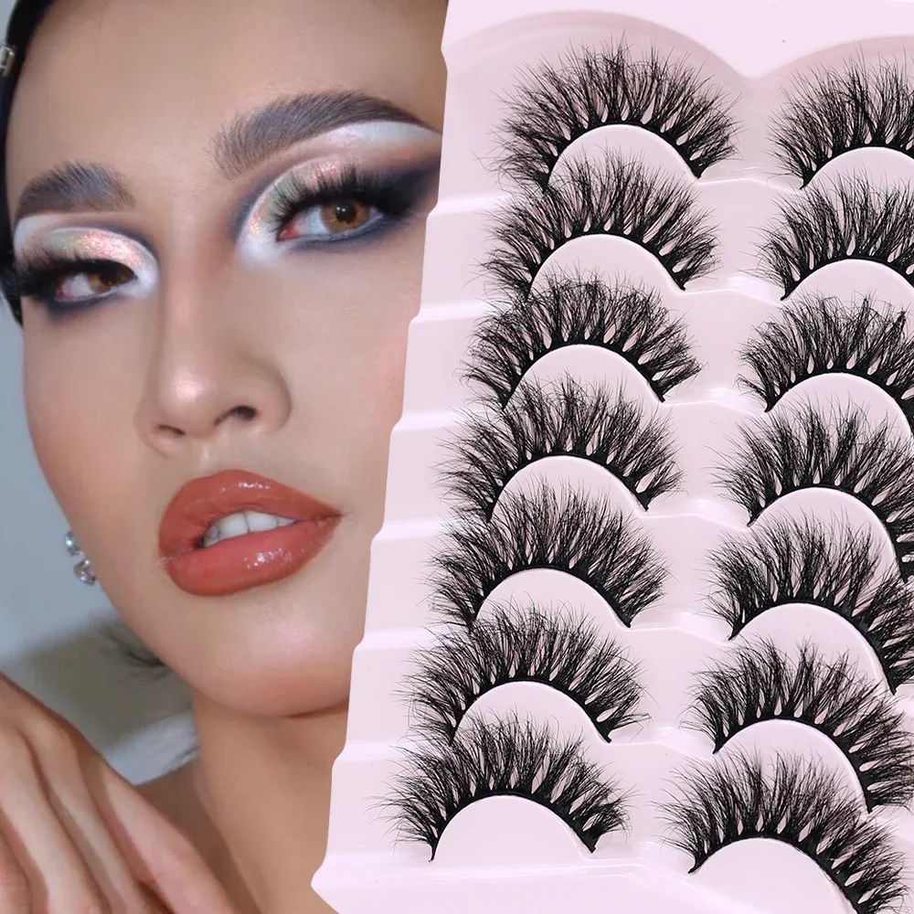 7 Pairs False Eyelashes 3D Natural Fluffy Thick Faux Mink Fake Lashes Light Soft Comfortable To Wear Eyelashes Extension Makeup