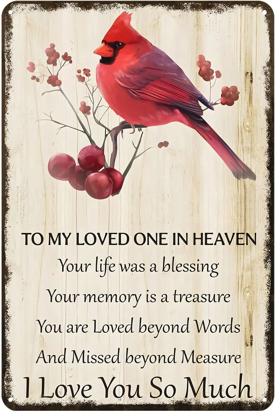 Aenaon Metal Tin Sign Cardinal Bird to My Loved One in Heaven Tin Sign Vintage Rustic Decor Cave Coffee Shop Bar Bedroom Home Wa