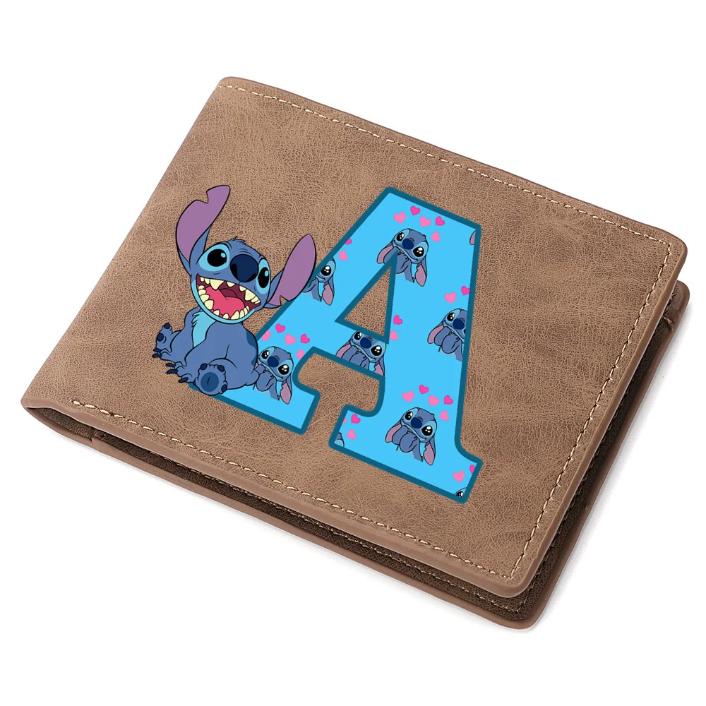 

Disney Stitch 26 letters men's soft leather wallets multi-functional new popular zipper wallet ID card bank card cash coin purse