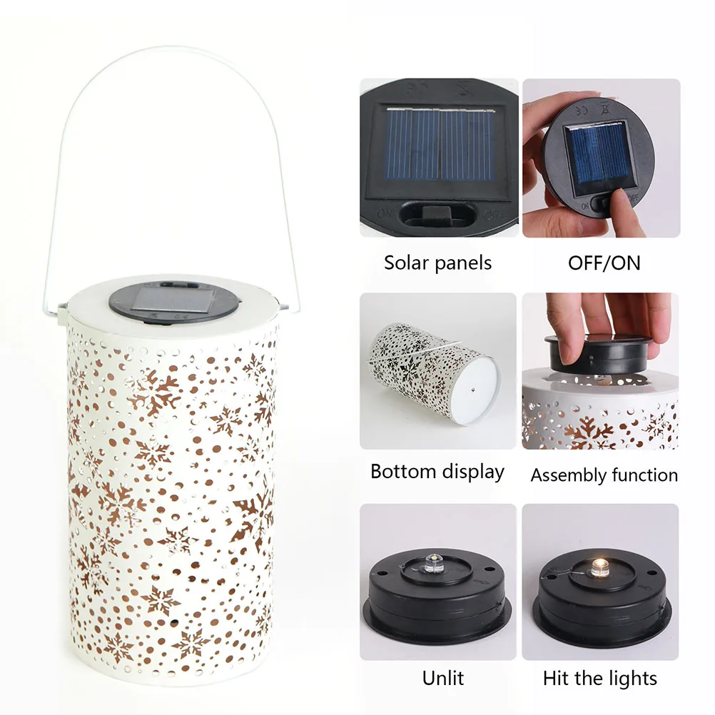 

Solar Snowflake Projection Lamp Iron Work Lantern Hollow Out Garden Decorative Light Outdoor Courtyard Decoration Yard Handheld