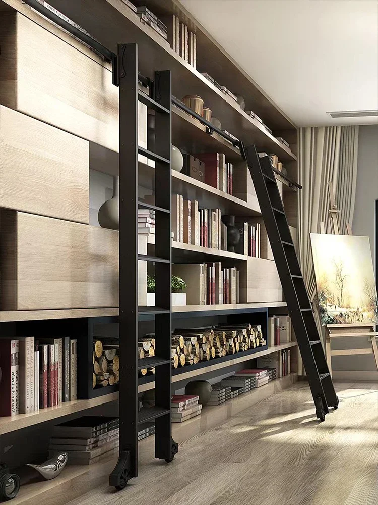 

Aluminum alloy bookshelf ladder mobile ladder study bookcase household straight ladder indoor attic wardrobe