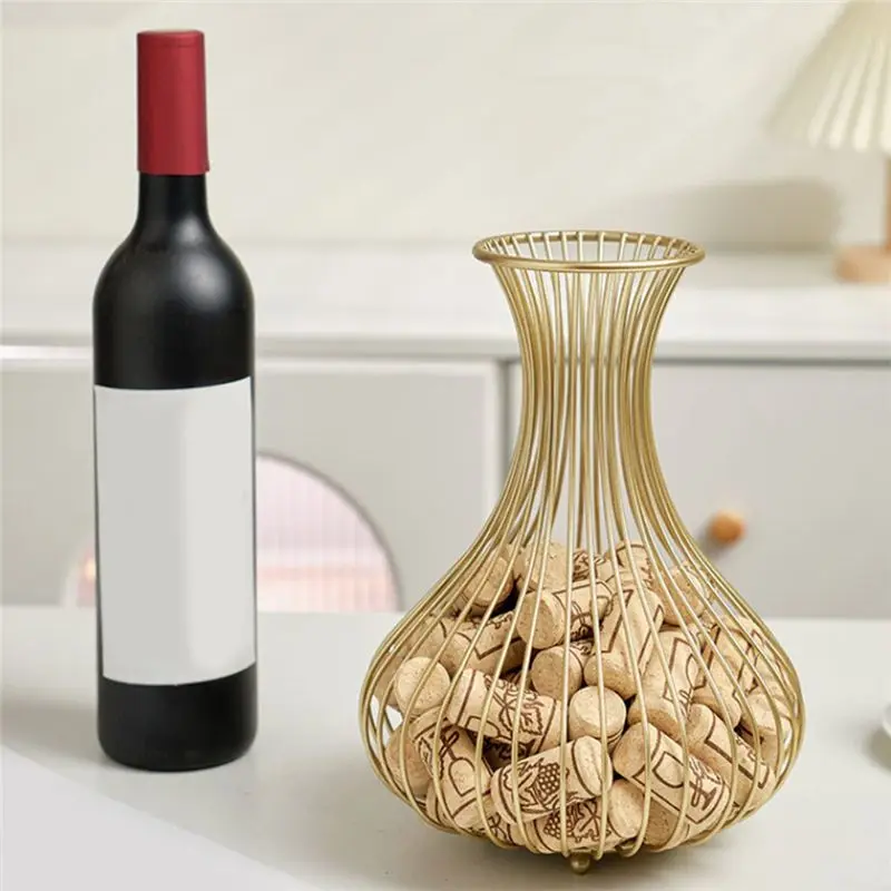 A67K-Metal Wine Cork Display Holder, Wine Stopper Collector, Decorative Free Standing Cork Storage Rack Catcher Container