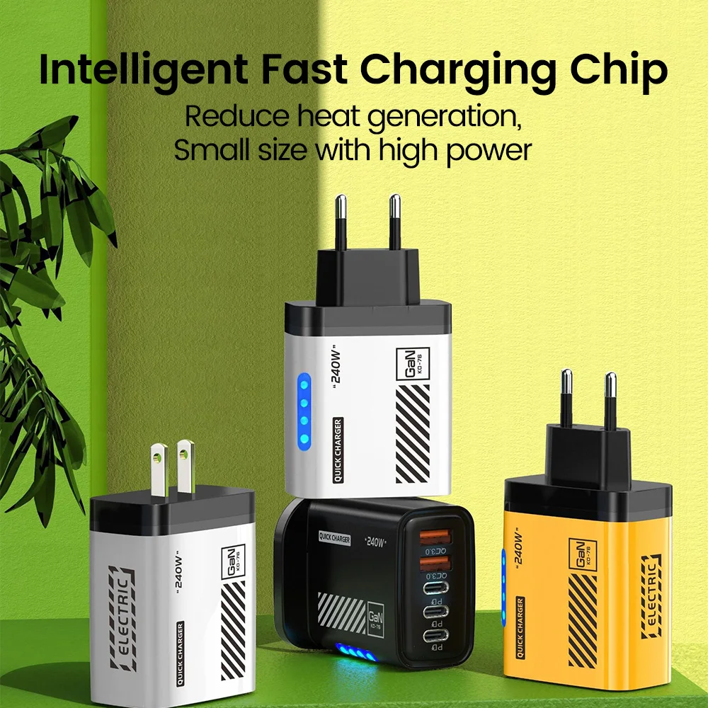 240W USB C PD-oplader 5 poorten 2USB 3Type C Snel opladen Wandlader QC 3.0 Mobiele telefoon voedingsadapter voor iPhone Samsung Xiaomi