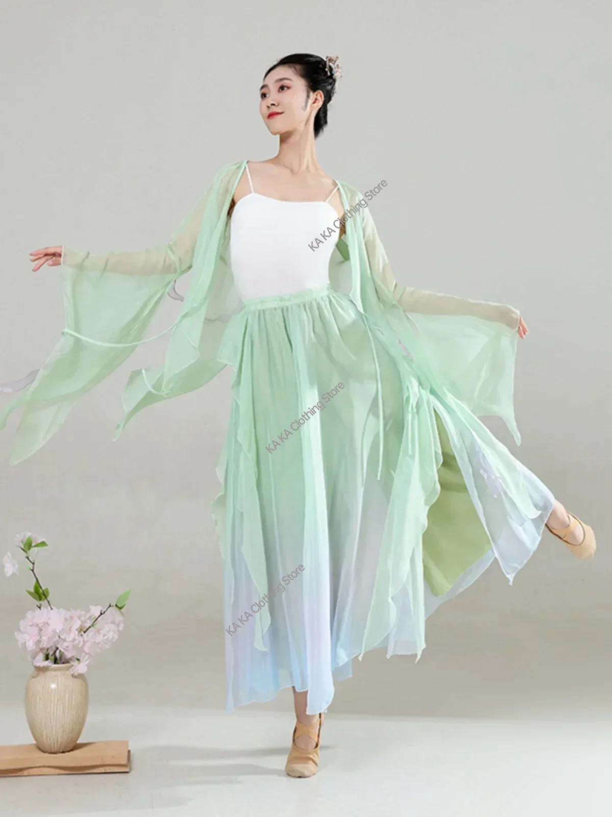 Classical Dance Costume Women Floating Chiffon Gauze Stage Performance Chinese Dance Clothes Fairy Body Rhythm Practice Costume