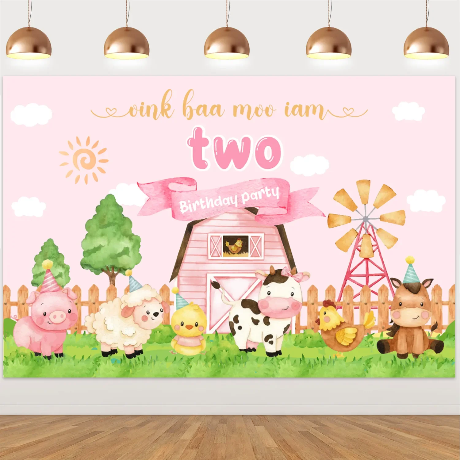 Farm Animals 2nd Birthday Backdrop for Boys Girls Oink Baa Moo Im Two Backdrop Farm Birthday Party Decorations for 2 Years Old