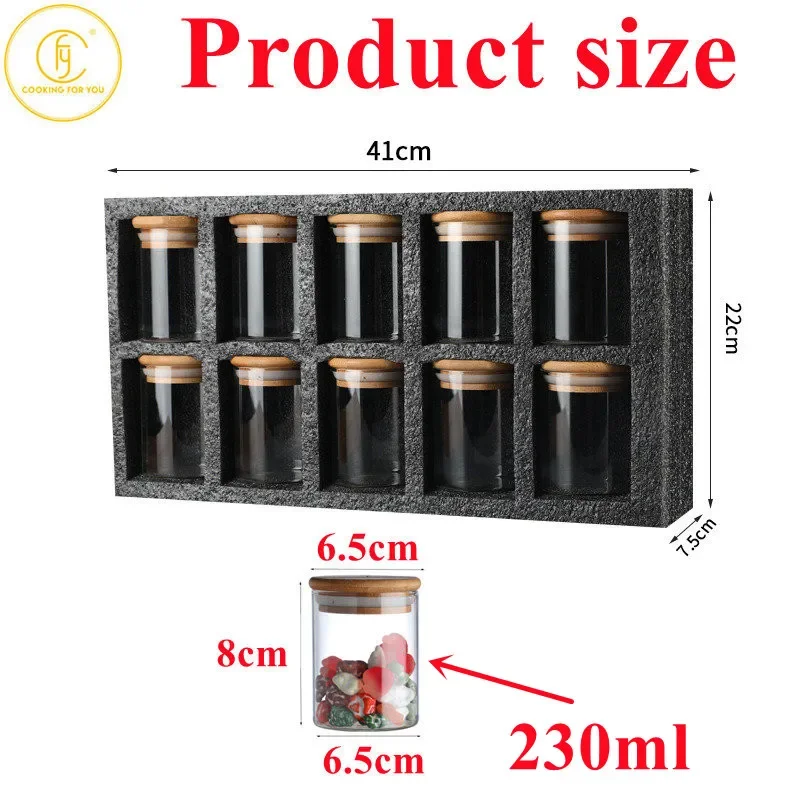 Imagem -06 - Família 10 Peças 230ml Vidro Redondo Tanque de Armazenamento de Alimentos com Tampa Cozinha Grãos de Café Chá Vasilha Casa Porca Chá Folha Armazenamento Jar