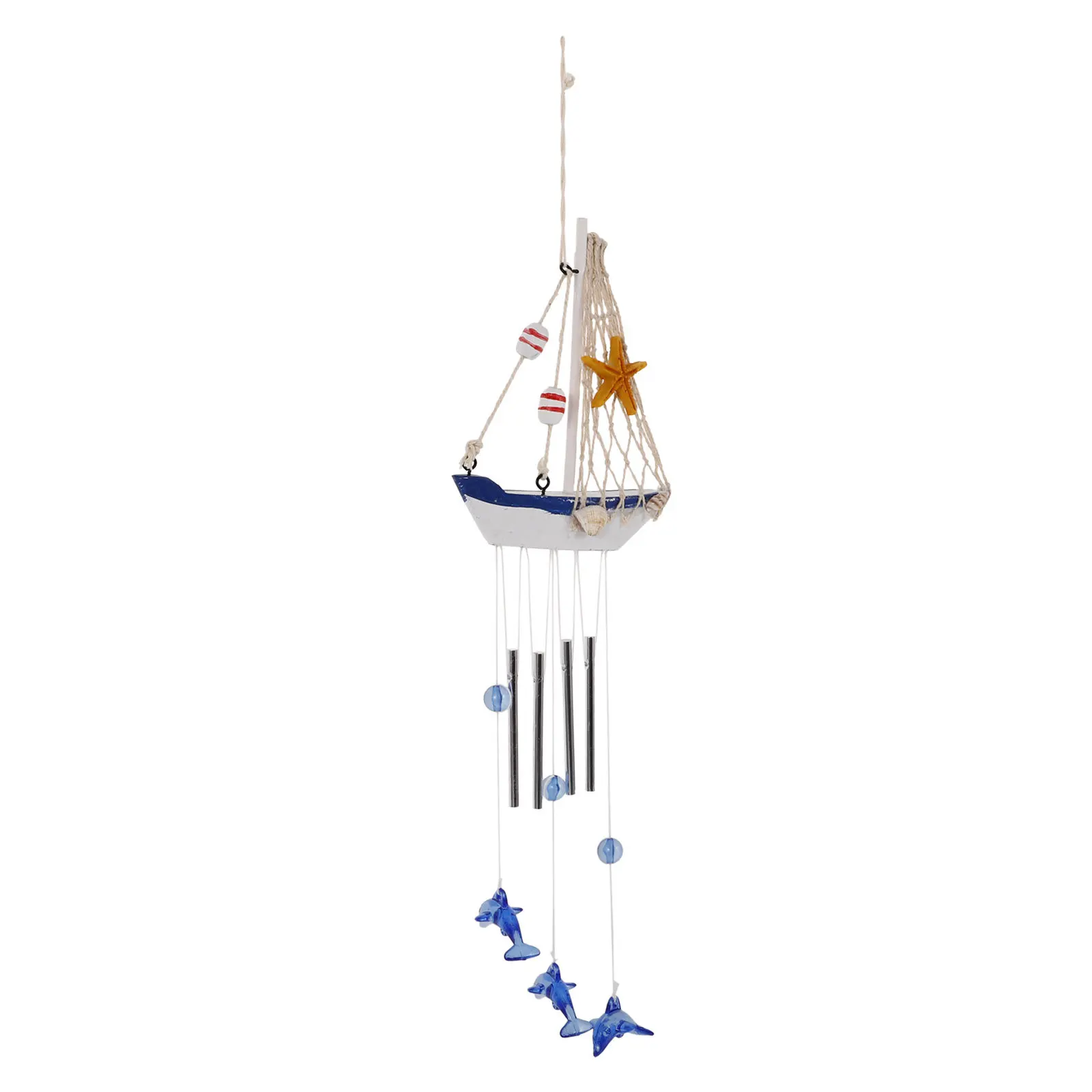 

Dolphin Wind Chime Pendant Sailboat Design Mediterranean Style Lightweight Durable Outdoor Indoor Hanging Ornament For