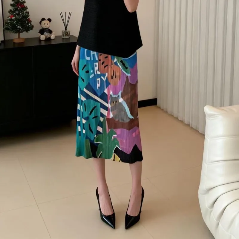 Miyake Pleated 2026 New A-line Skirt Loose Pleated Original Fashion Casual Printed Skirt New Comfortable Plus Size Skirt Summer