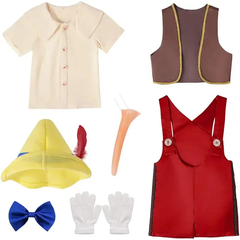 7 шт. детский сказочный персонаж, кукольный карнавальный костюм с длинным носом для мальчика, наряд с аксессуарами, карнавальный наряд на Хэллоуин, день рождения