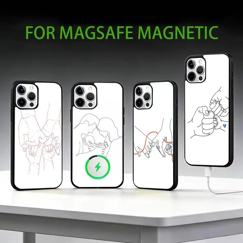 

Baby Mom Dad Family Hand Phone Case For iPhone17,16,15,14,13,12,11 Plus,Pro Max Magnetic For Magsafe Wireless Charging