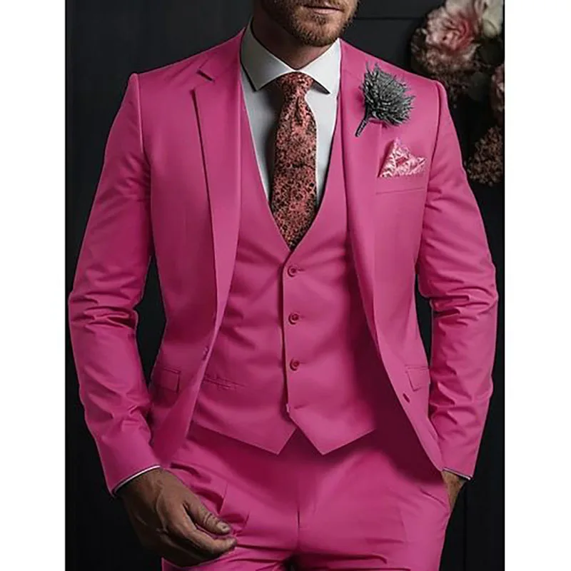 Fashion Slim Fit Men's Suits Single Breasted Notch Lapel Prom Party 3 Piece Jacket Pants Vest Sets Elegant Wedding Male Clothing