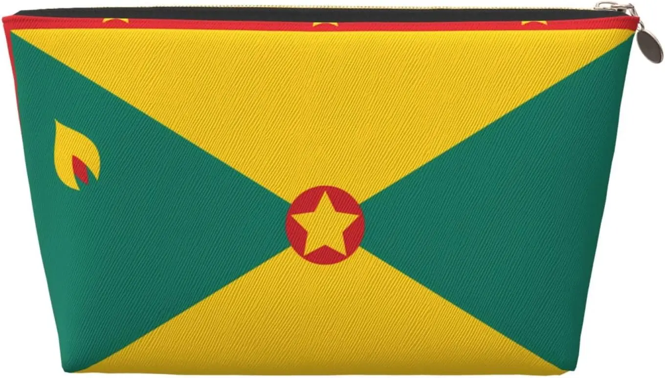 Flag of Grenada Leather Travel Toiletry Bag - Reusable Cosmetic Makeup Accessories Organizer – Zipper Pouch for Daily Storage