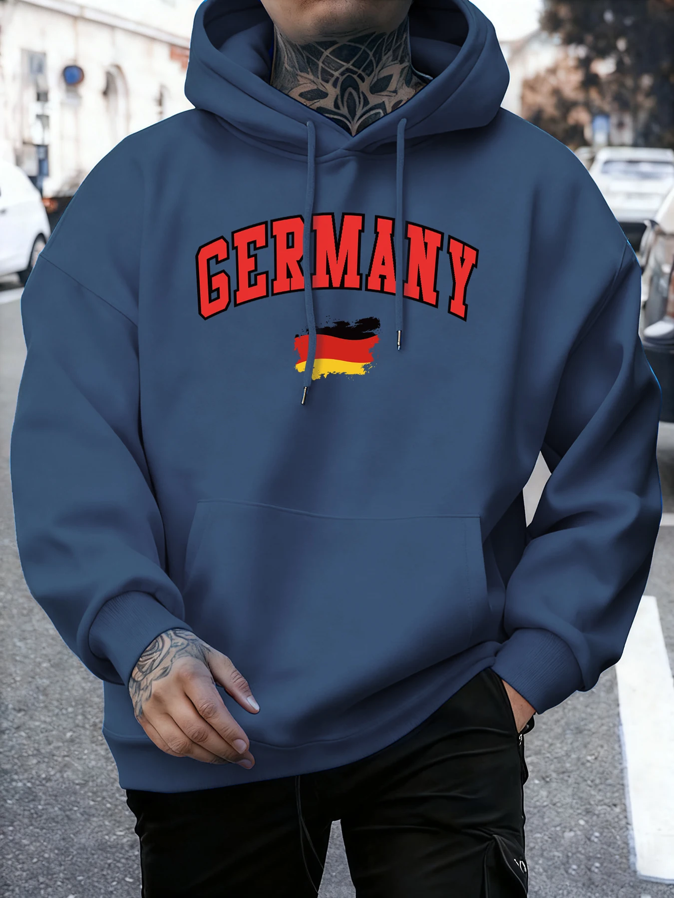Deutsche Flagge Pinselstrich Druck Hoodie Männer Fleece Lose Pullover Herbst Oansatz Sportswear Unisex Farbe Vintage Langarm