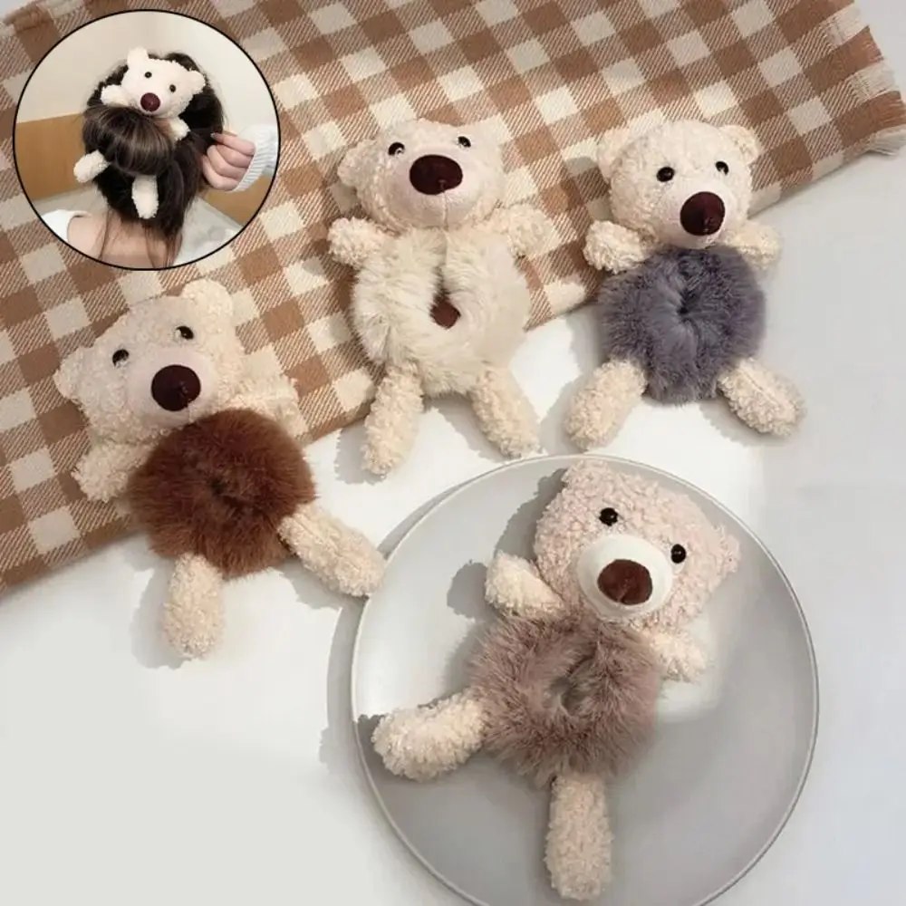 1 шт., прочные милые резинки для волос с медведем для девочек, мягкая резинка для волос из искусственного кроличьего меха, теплая плюшевая веревка для волос, аксессуары для волос