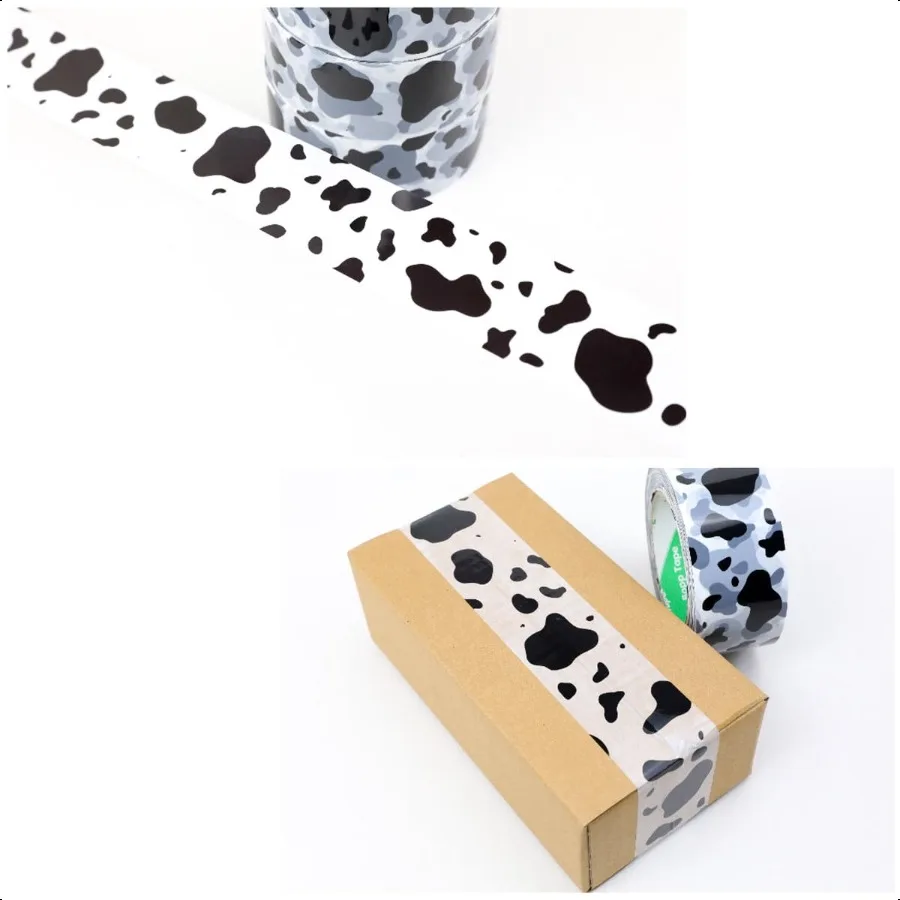 Nastro da imballaggio carino di design Nastro di spedizione con stampa colorata Nastro decorativo in cartone per scatole sigillanti 2 x 110 yd Mucca bianca