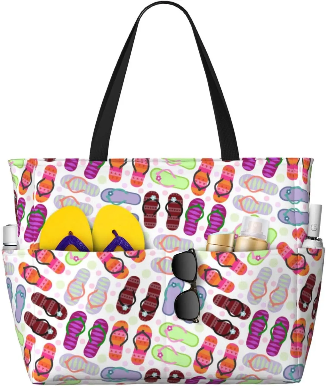 Slippers Large Beach Bag Waterproof Travel Tote Bag with Pocket Sandproof Foldable Weekender Bags for Pool Beach