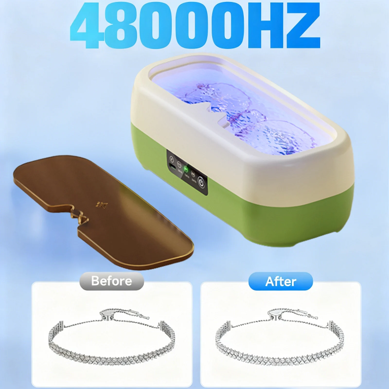 ONEKA Automatic Vibration Cleaners 3 Modes Cleaning Machine Smart Timing for Jewelry/Watch Band/Makeup Tool/Eyeglasses