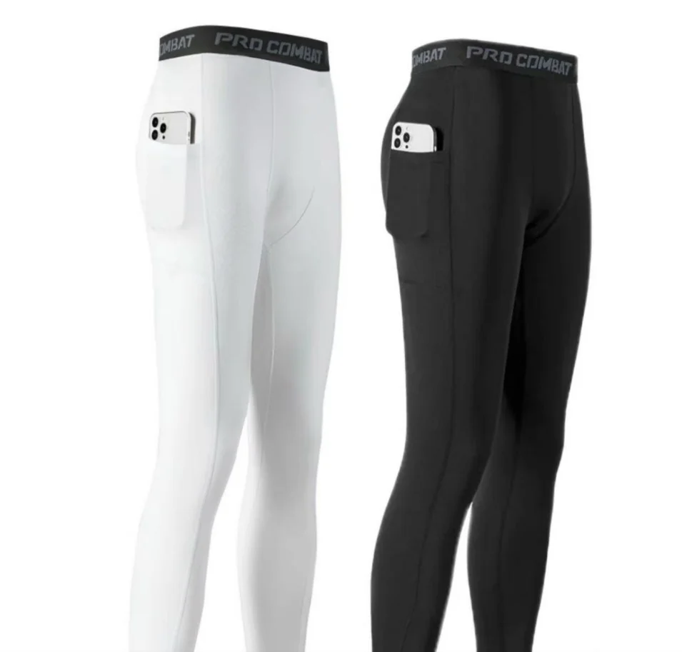 Men Compression Pants Autumn Winter Sports Fitness Running Pants Basketball Workout Tights Gym Training Leggings With Pocket