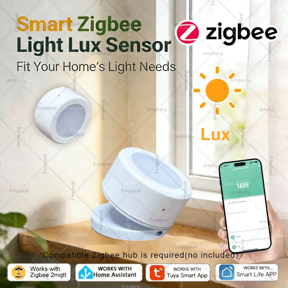 

Умный датчик освещенности Zigbee: мониторинг яркости и интенсивности освещения в реальном времени для умного дома Tuya Smart Life Z2M