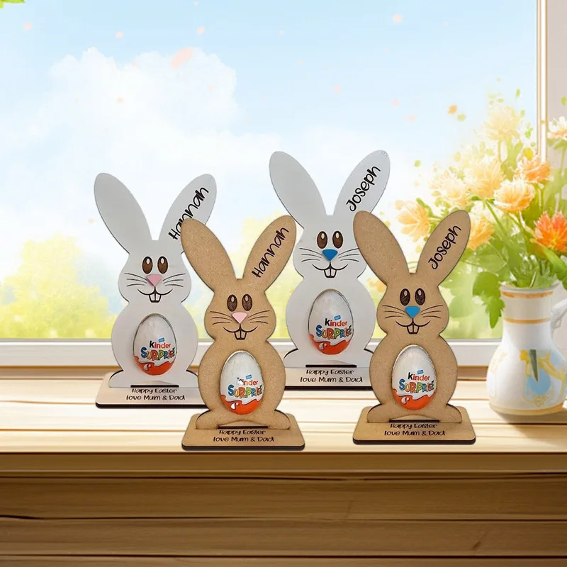 Wooden Easter Rabbit Standing Bunny Wood Craft Ornaments For Home Kids Room Easter Party Desktop Decoration Supplies