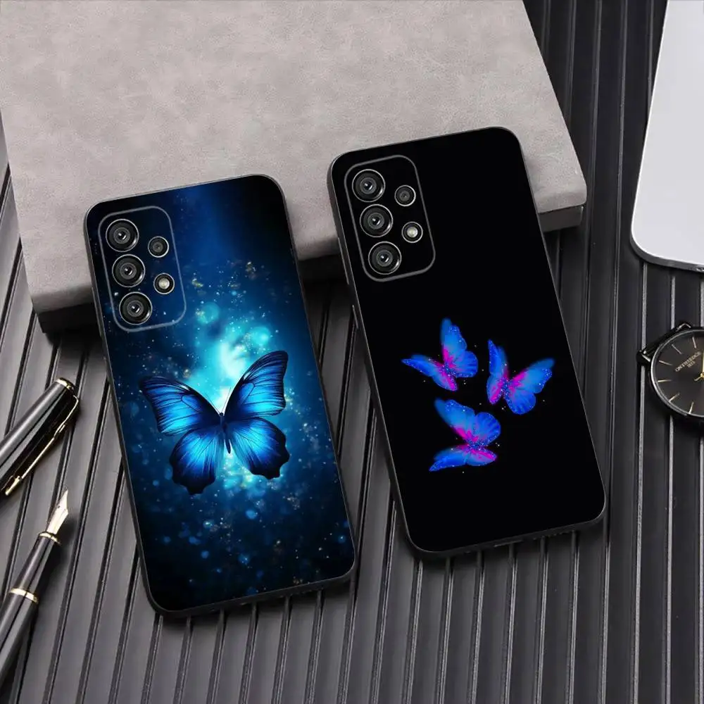 

Чехол для телефона с красивым крылом синего бабочки для Samsung Galaxy A13, A21s, A22, A31, A32, A52, A53, A71, A80, A91 Мягкий черный корпус