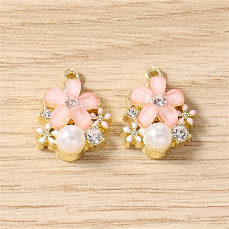 5 Stück 14 x 18 mm zarte Kristall-Metall-Blumenanhänger für die Herstellung von Ohrringen, Halsketten, Armbändern, DIY-Handwerk, Schmuckzubehör – Detail 7