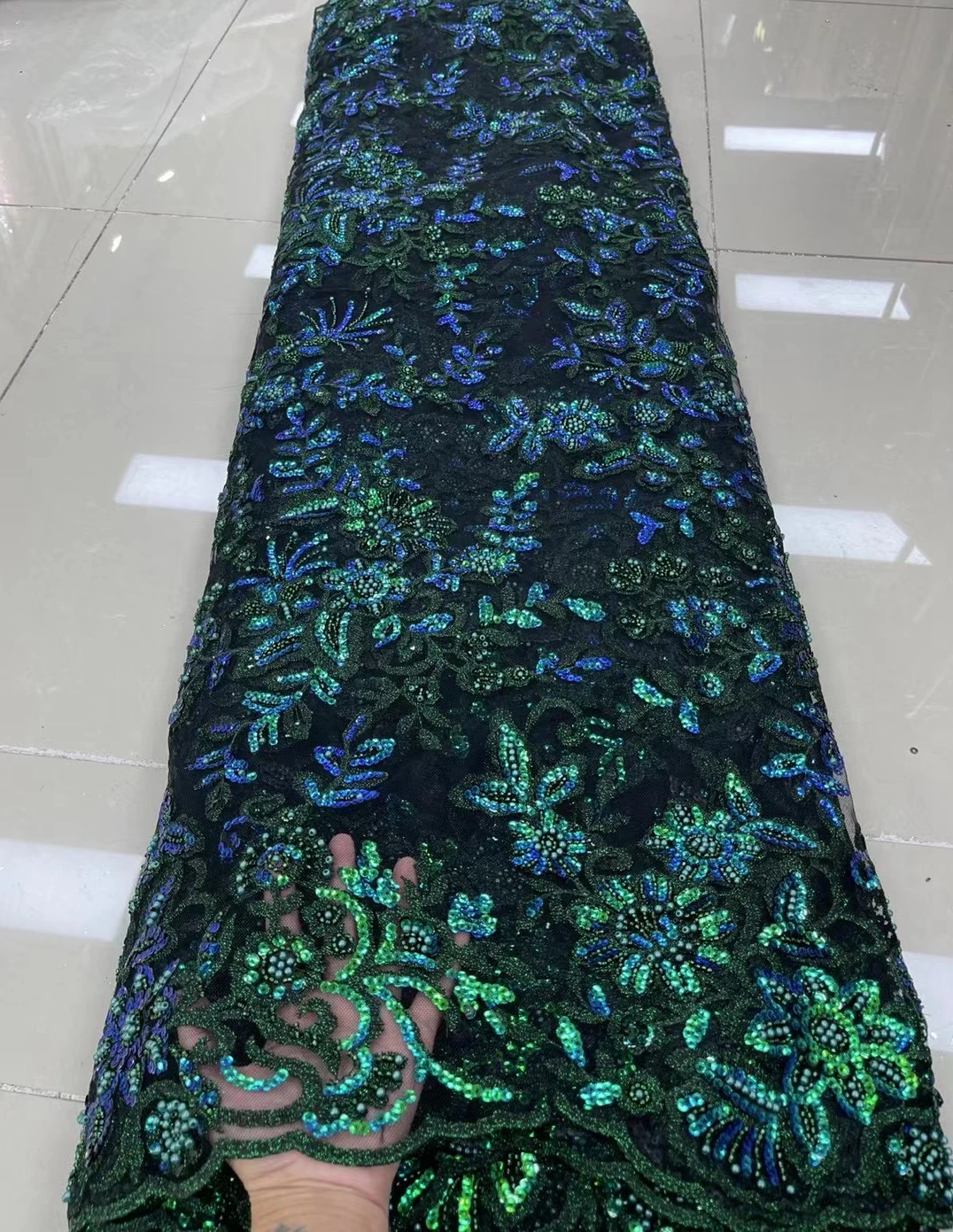 Latest 2022 High Quality African lace Beaded Fabric French Sequins Beaded Fabric Materials TS1451