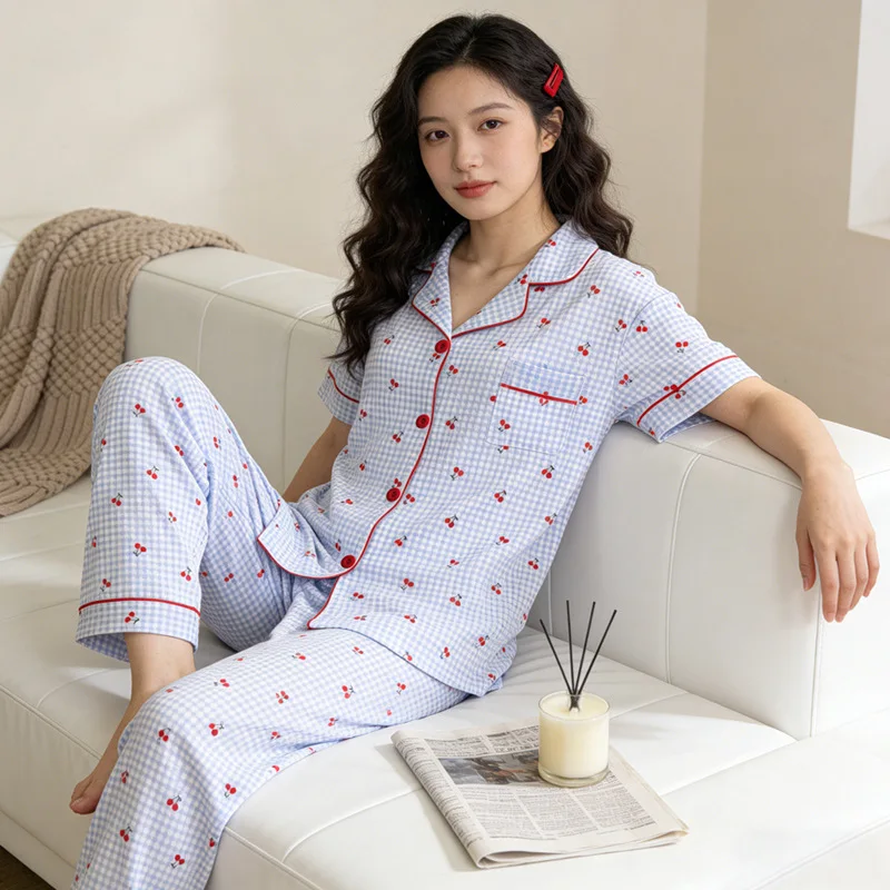 

Женская пижама в корейском стиле, вдохновленная Instagram: весенне-летний кардиган с вишнёвым принтом, новые шорты, домашняя одежда