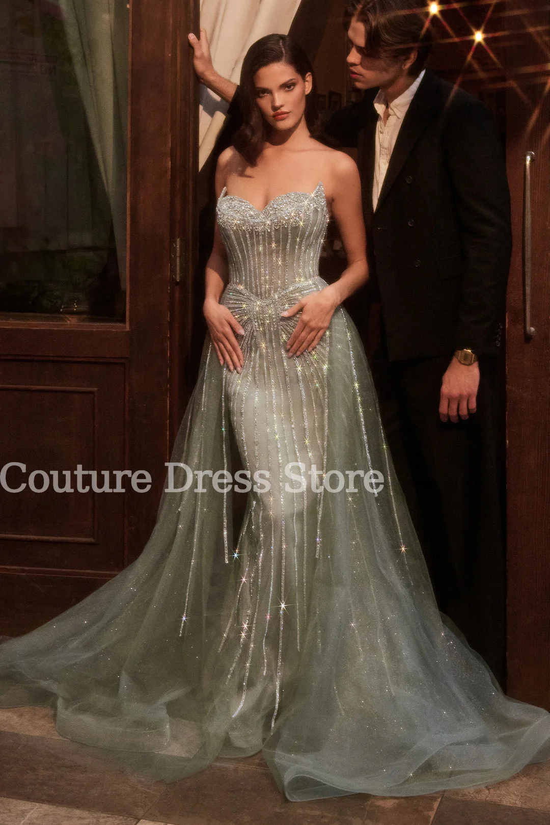 Luxury Beaded Mermaid Evening Dress, Floor-Length, Custom Size