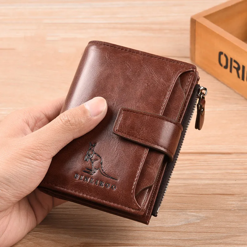 Vintage Genuine Leather Men's Wallet RFID Blocking Card Holder Business Coin Purse Multi Function Male Money Clip