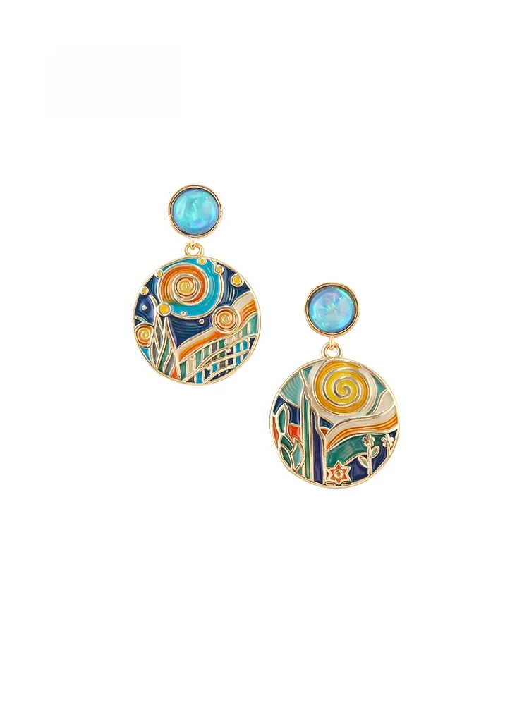 

Оригинальные серьги Sumni «Звездная ночь» в стиле Ван Гога, с эмалью и эффектом капель, импрессионистский дизайн, женские летние модные украшения