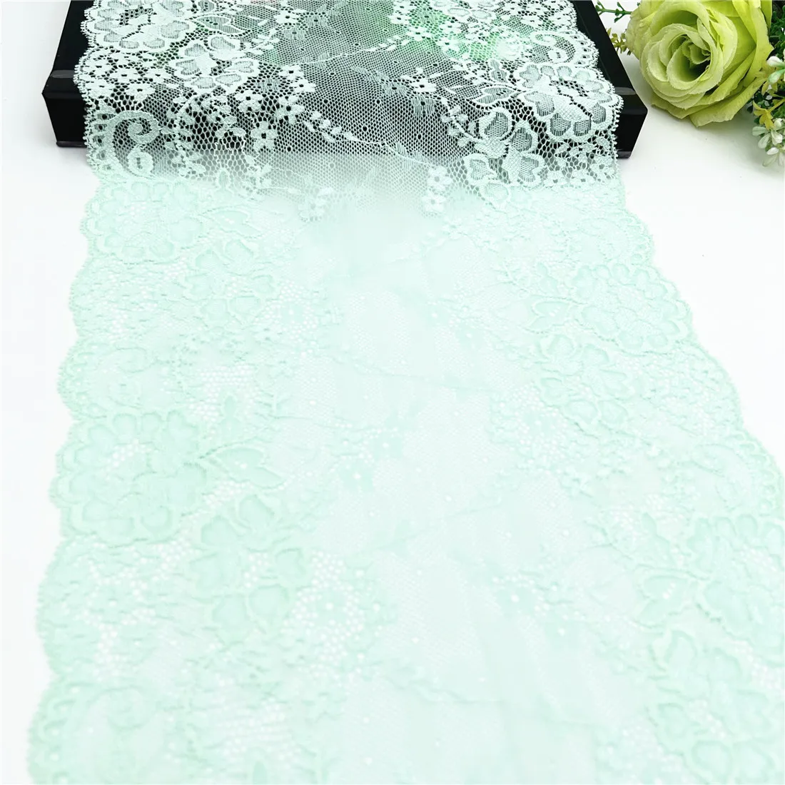 3y/lot Width 23cm Light Green Elastic Stretch Lace Trim Skirt Hem Underwear Sewing Craft DIY Apparel Fabrics Lace Lingerie Bjd