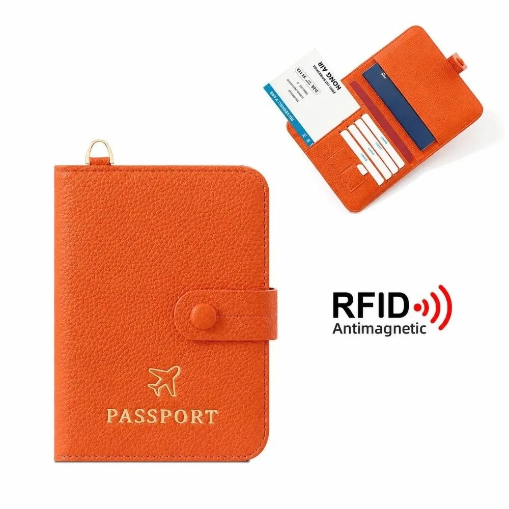 RFID Blocking Passport Cover Case PU Leather Card Holder Travel Passport Holder Hanging Neck Passport Protection Book view 2