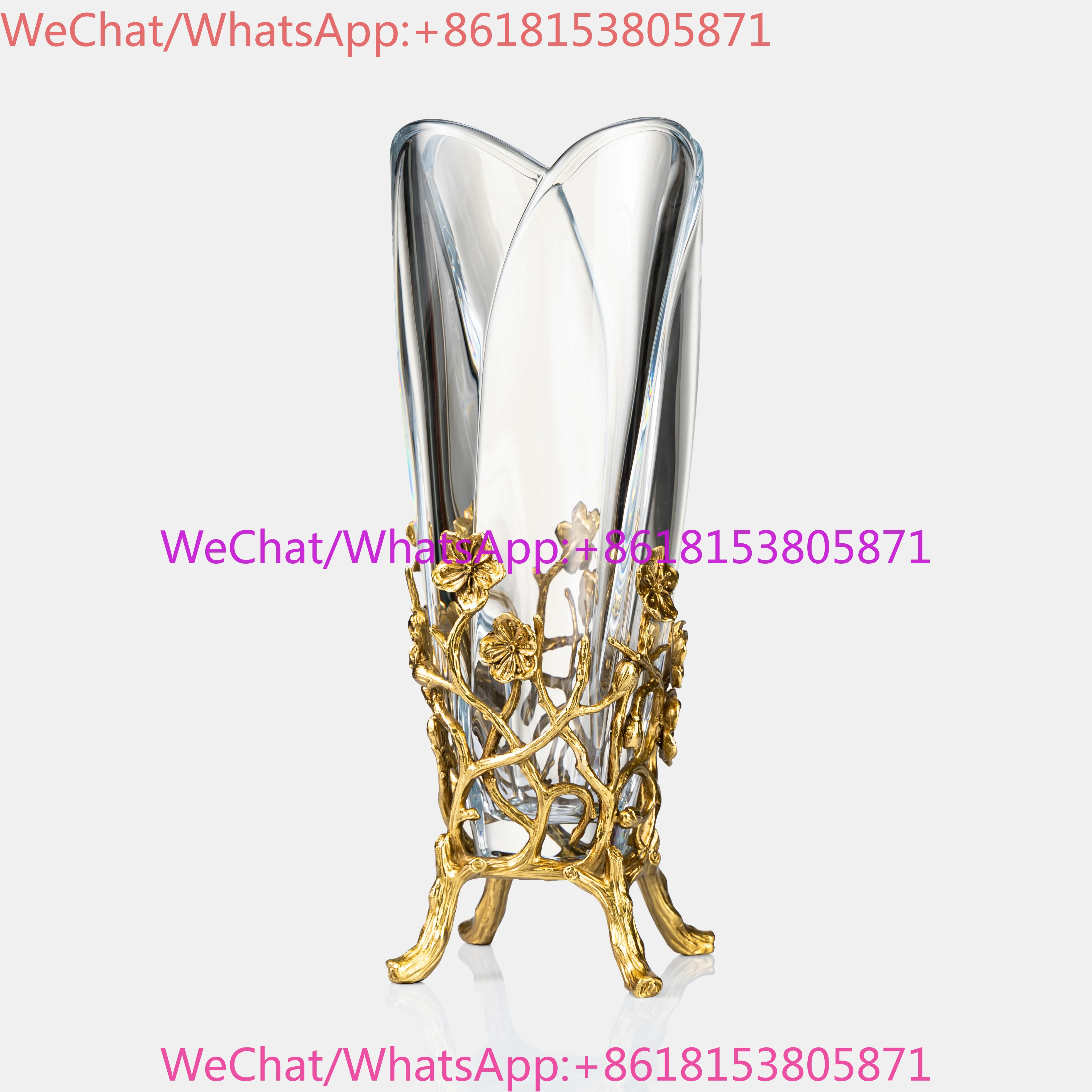 Crystal with copper vase, European-style American high-end luxury living room entrance vase ornament