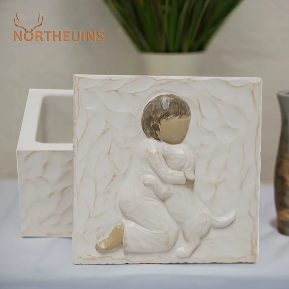 NORTHEUINS Resin Animal Pet Ash Box Angel Dog Cat Commemorative Universal Funeral Coffin Box Accessories