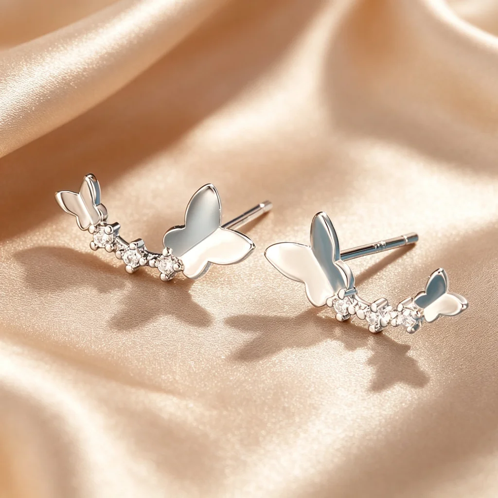 Butterfly Stud Earrings for Women 925 Sterling Silver Sparkling Cute Charming Earrings Hypoallergenic Fashion Jewelry Best Gif