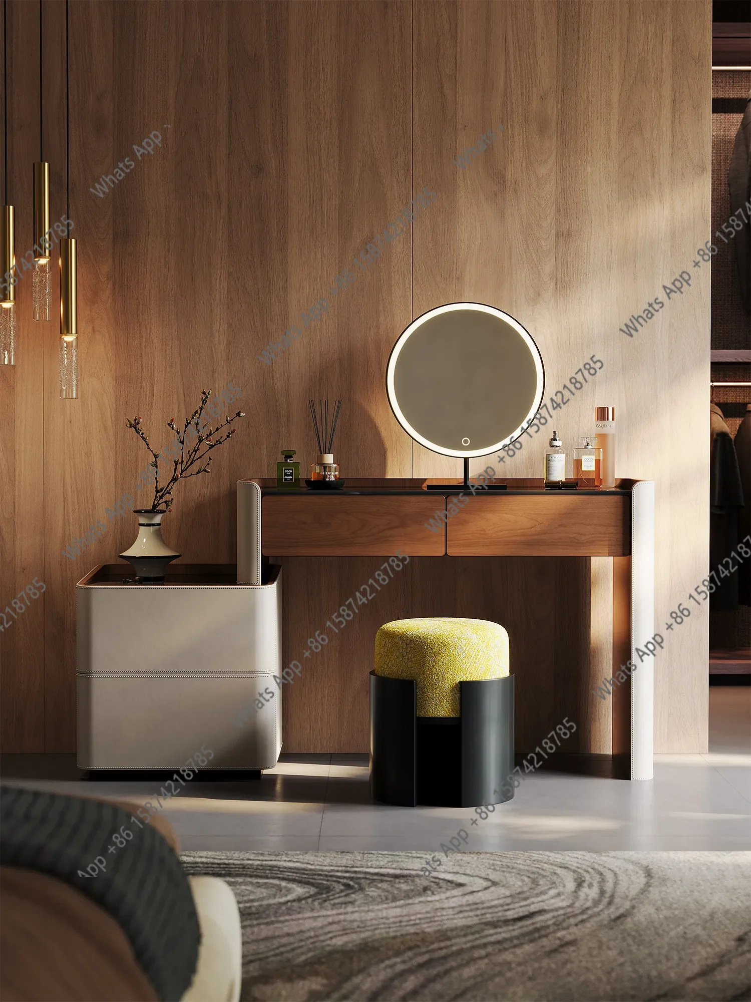 

Новый прикроватный туалетный столик из состаренной кожи для небольшой квартиры, выдвижной, класса люкс, с высоким эстетическим качеством X