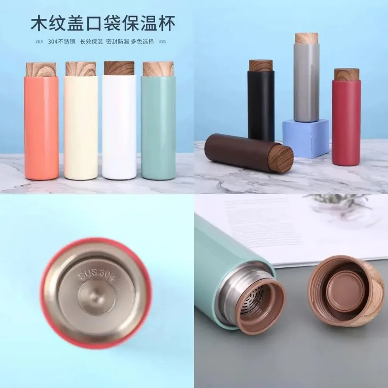 

Wood Grain Lid Stainless Steel Vacuum Insulated Water Bottle Outdoor Sports Portable Cup Multiple Color Painted Powder Coated