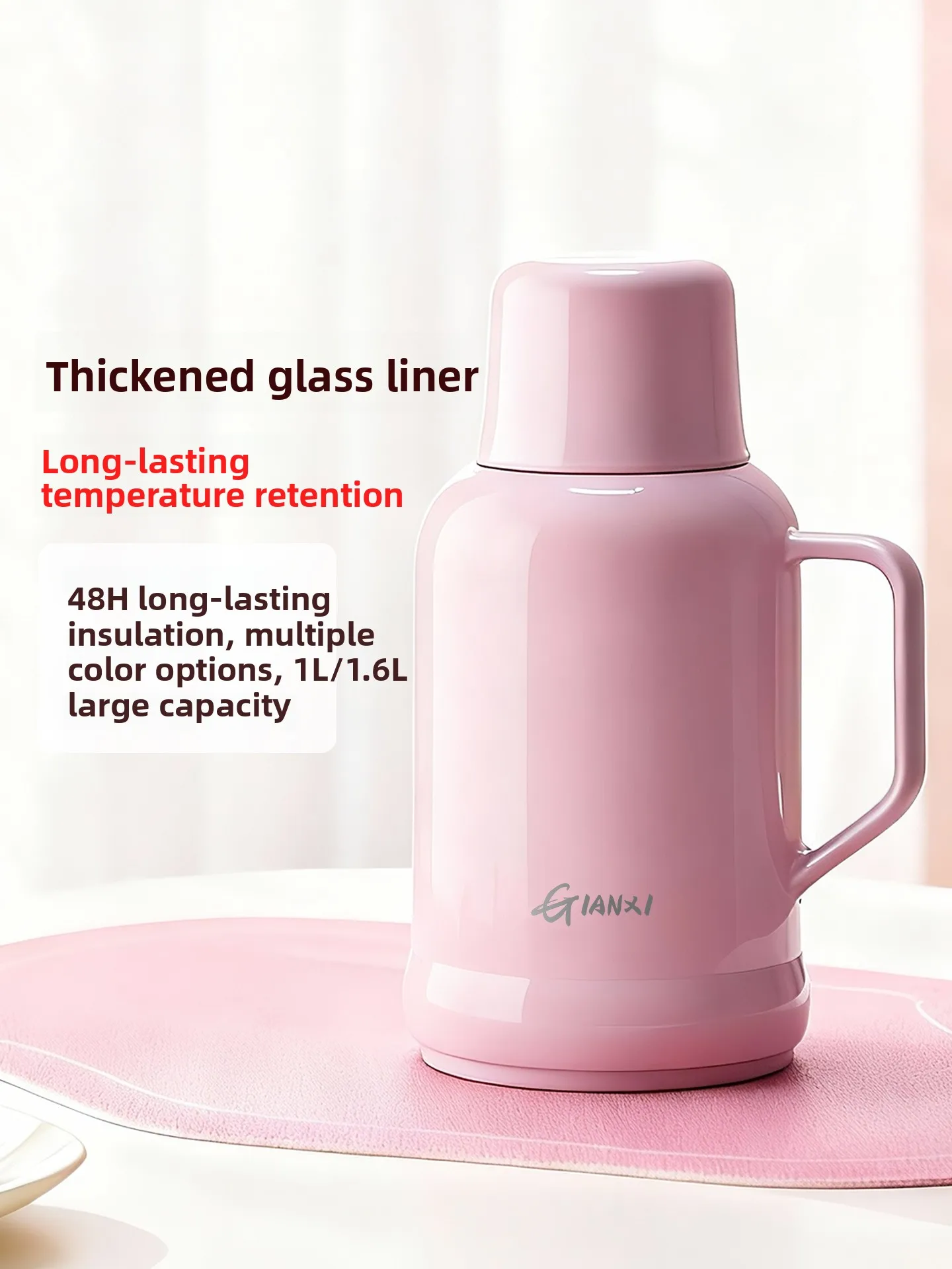 

Термос GIANXI из стекла с изоляцией, маленький, для офиса, с высоким эстетическим качеством, внутренняя колба из нержавеющей стали, для горячей воды, для дома