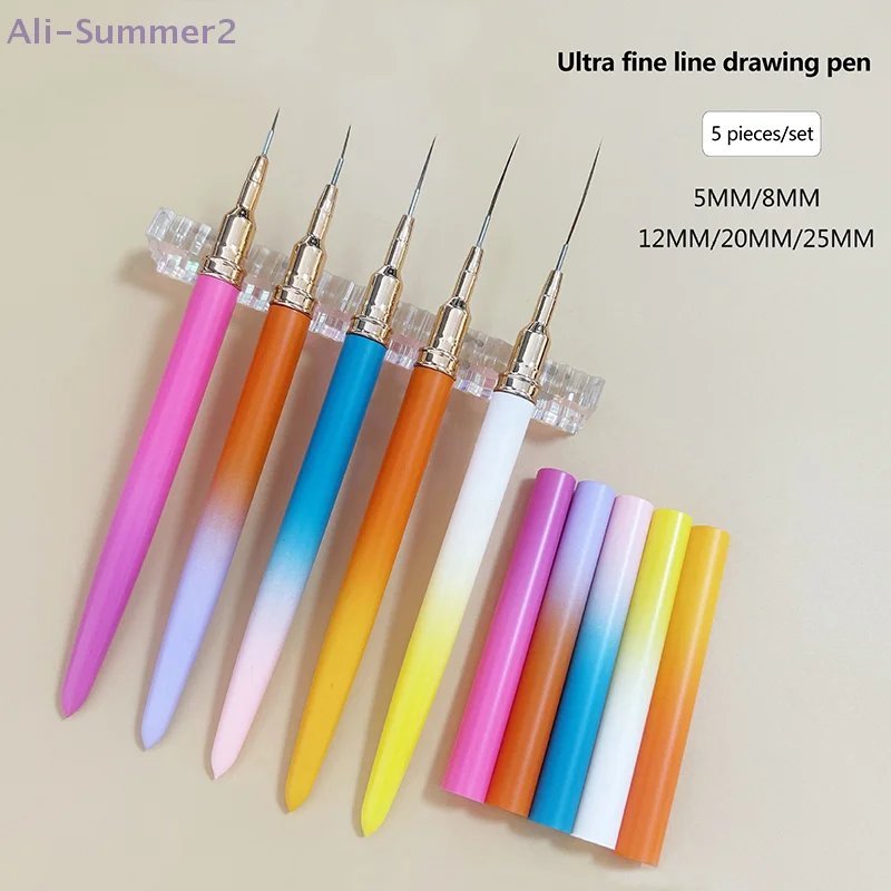 {MX} 5Pcs 5/8/12/20/25mm Nail Art Pens Gradient Handle Drawing Liner Brush Nail UV Gel Polish Painting Brush Manicure Tools