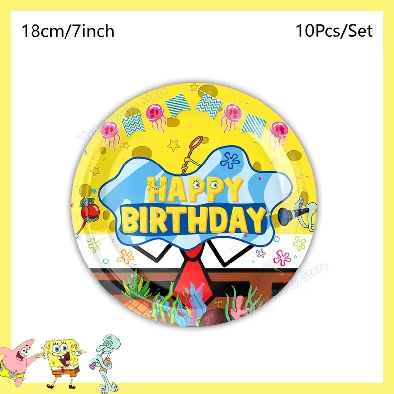 SpongeBob Schwammkopf Geburtstagsparty Dekorations-Set Tischgeschirr Becher Teller Tischdecke Luftballons Babyparty Kinderparty Geschenke – Detail 6