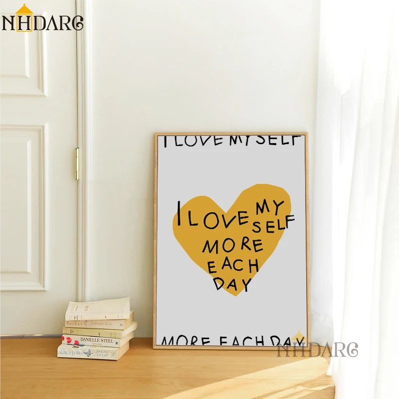 Wall Pictures Art Canvas Print Painting Poster Yellow Color Love Words Text Quote Modern Nordic Fashion Studio Room Home Decor