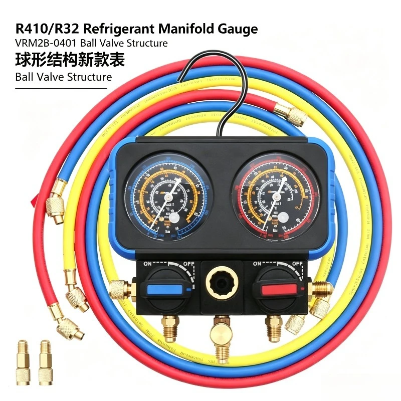 R22 R410A R32 Manifold Gauge Kit, Refrigerant Charging Pressure Gauge Set, Auto & Air Conditioning Refrigerant Testing Tool