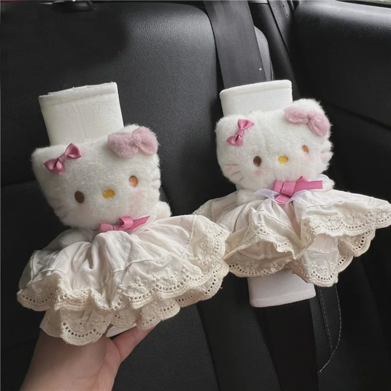 Sanrios accesorios de Interior de coche Anime Hellokittys cinturón de seguridad de coche cubierta de hombro lindo cinturón de seguridad ajustar cojín de felpa hombro