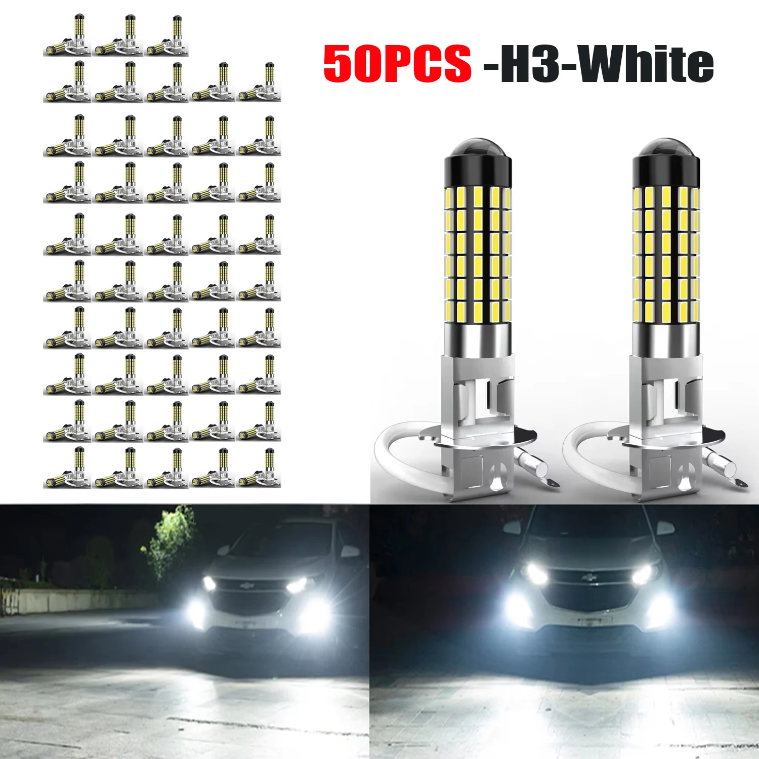 50pcs H3 LED Fog Light Bulb Headlight Bulbs Canbus 360° Beam Angle For Subaru Impreza 2000~2009 Copper Tube Heat Dissipation