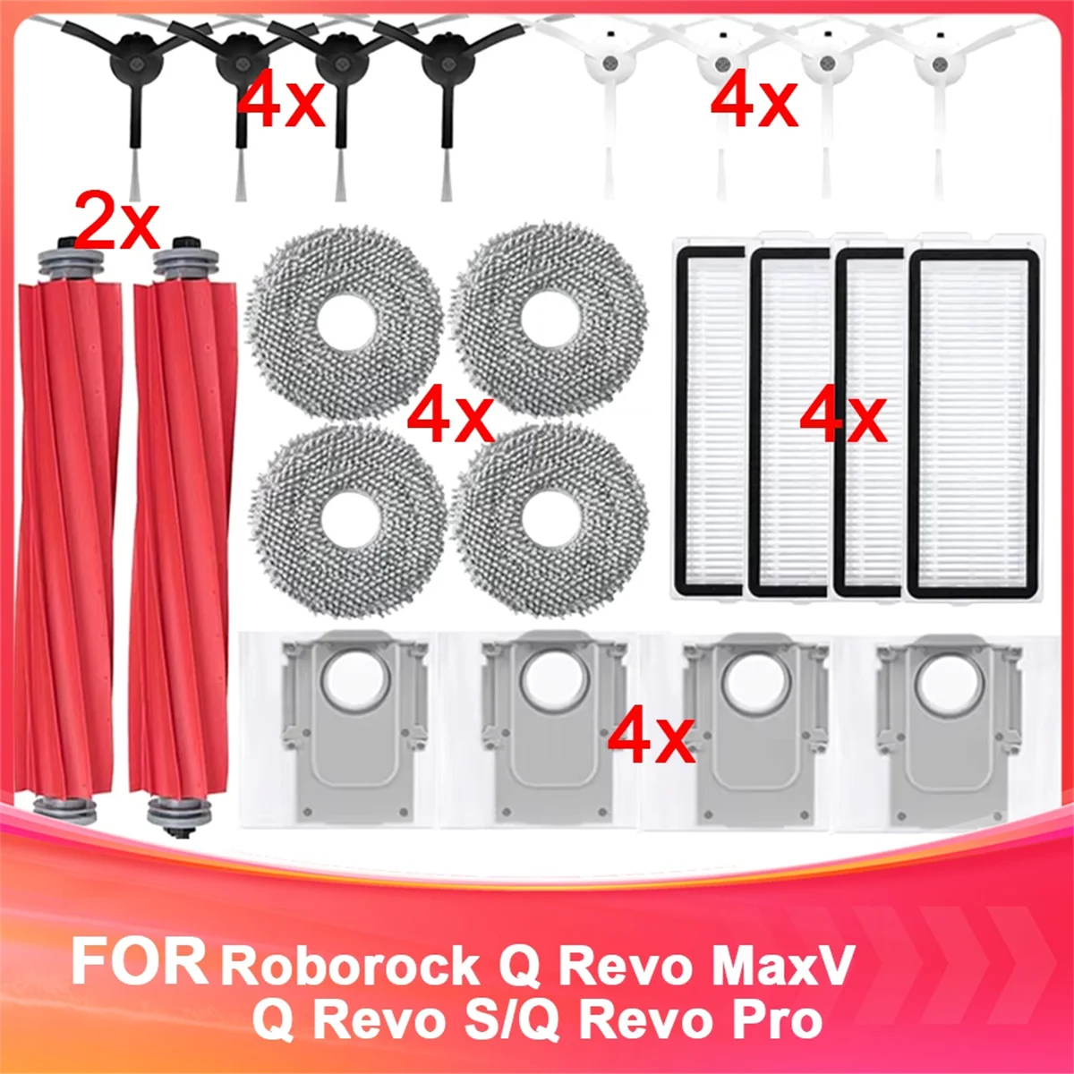 For Roborock Q Revo MaxV/Q Revo S/Q Revo Pro Robot Vacuums Cleaner Accessory Dust Bag Main Side Brush Filter Mop Cloths