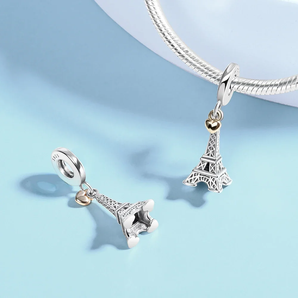 Silver-Plated Mini Eiffel Tower Charms Beads for Bracelets