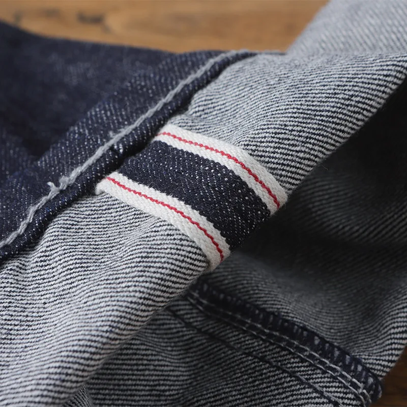 جينز Amekaji 100% قطن للرجال باللون الأحمر والأبيض من قماش الدنيم - سروال مستقيم خام أمريكي عتيق ثقيل الوزن مغسول #2