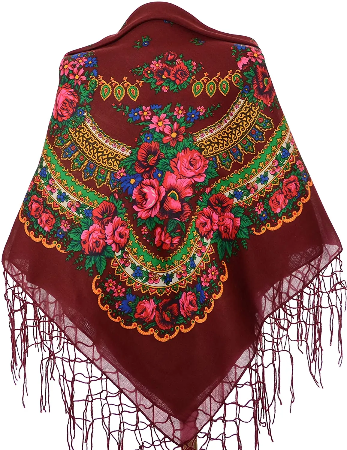 120*120cm Retro Floral Printed Big Square Bandanas Russian Fringed Shawls Women\'s Head Scarf babushka Scarves Ethnic Pashmina